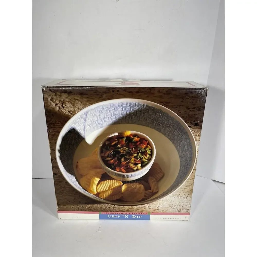 Mervyn’s Hand Painted Ceramic Chip & Dip Bowl Round‎ Platter 13 1/4” Only